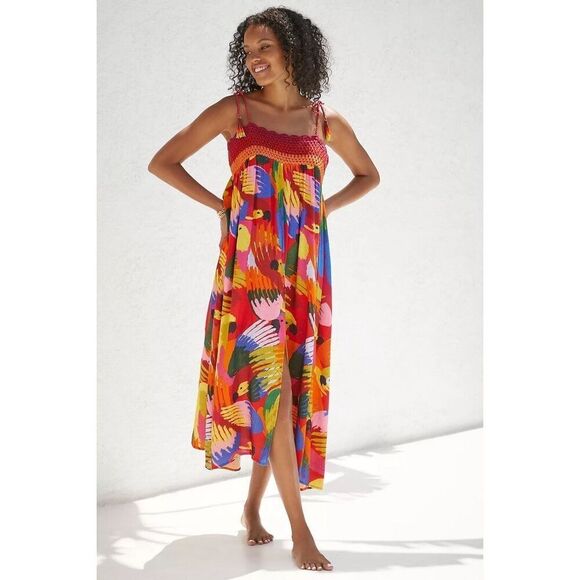 Anthropologie Farm Rio Macaw Party Crochet Cover Up Dress Large L NEW - Picture 3 of 7